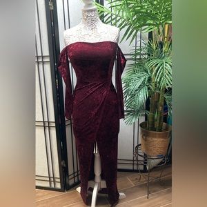Off Shoulder Split Thigh Velvet Dress